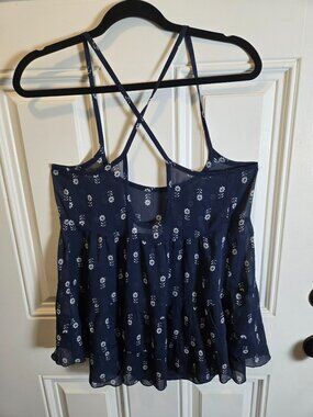 Abercrombie & Fitch Floral Tiered Tank Top Small Navy Blue Criss Cross Back Boho